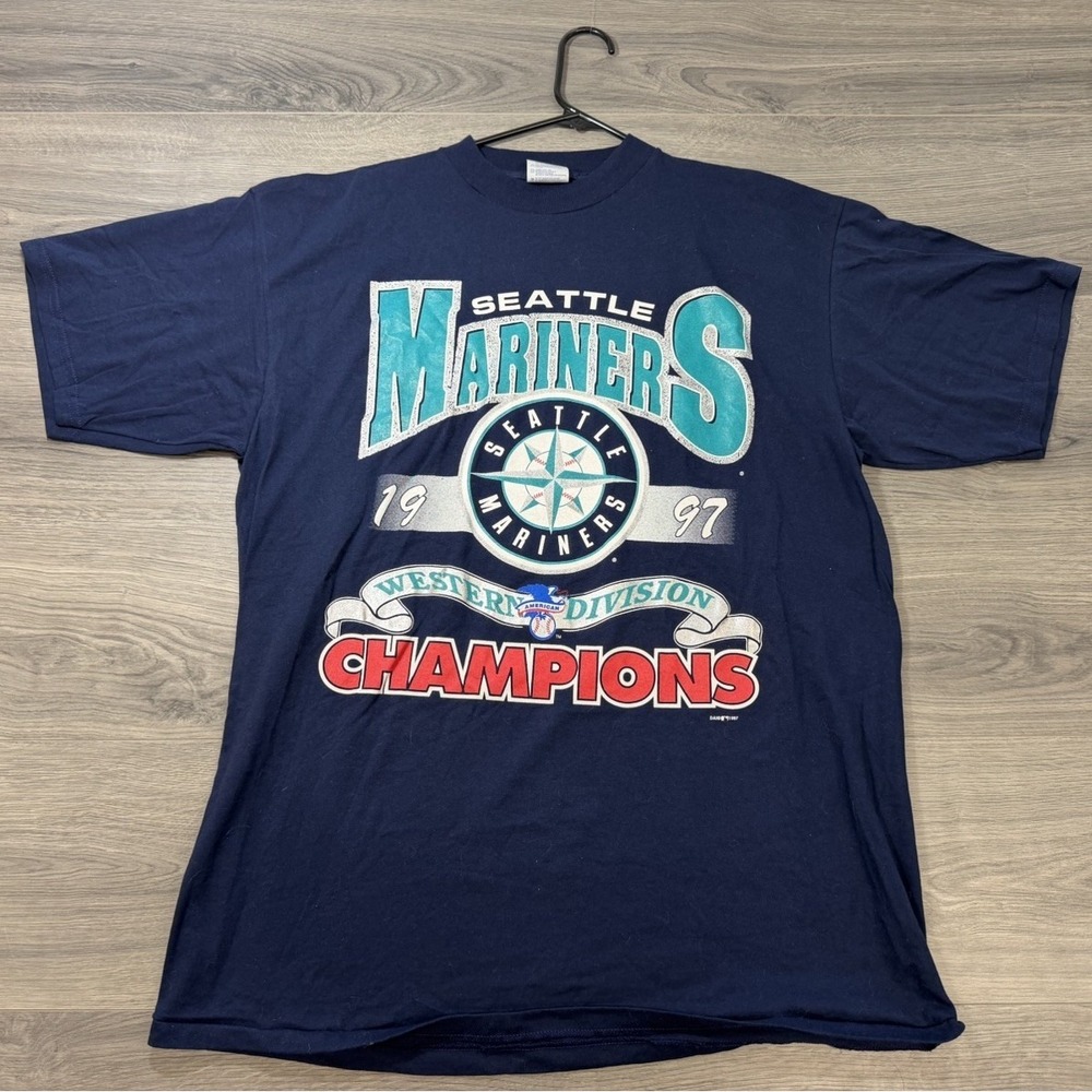 Seattle Mariners Vintage 1997 Division Champions Navy T Shirt Men's Size X-Large